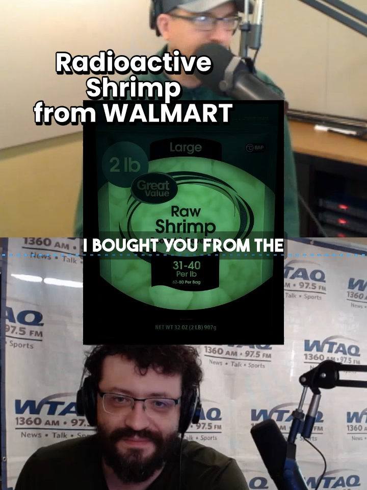 We'd love to give credit to the person who made this (we've been told it isn't AI). If it's you, send us a DM. #radioactive#shrimp#radioactiveshrimp #WTAQMorningNews #MattAndRob #radio #wisconsin #greenbay