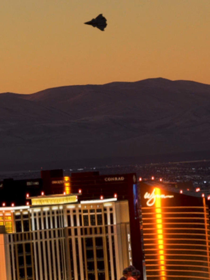 A next-generation fighter jet is caught testing over Las Vegas, Nevada - near Nellis AFB. The jet appears to be a F-47 Next Generation Air Dominance fighter. #f47  #ngad  #lasvegas #ufo  #nevada          This video was created digitally. 