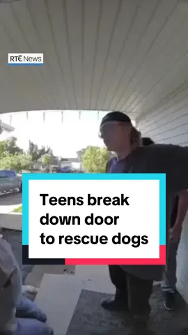 Dramatic footage shows a group of teenage boys breaking down the door of a burning home in the US, to rescue two trapped dogs. The dogs, Rocky and Simba, were saved from the house fire in West Jordan, Utah last weekend. 