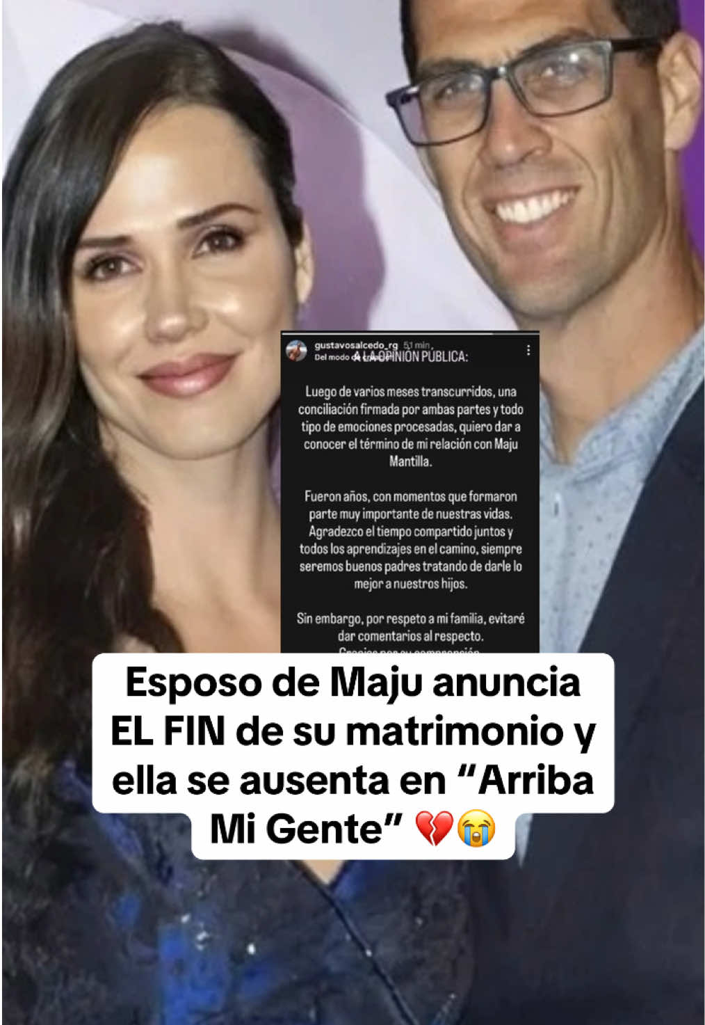 Tras 13 años de matrimonio y un escándalo de supuesta infidelidad por parte de Gustavo Salcedo. Una de las parejas más sólidas anuncia el fin de su relación. 😭💔 #maju #gustavosalcedo #separacion #separaciondepareja #farandulaperuana 