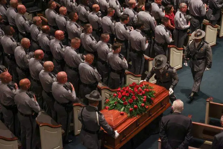 The South Carolina Department of Public Safety mourned the death of South Carolina Highway Patrol Trooper First Class Dennis D. Ricks as he was laid to rest today in Columbia. The funeral services were held at Shandon Baptist Church. TFC Ricks died on August 13, nearly four days after being struck by a vehicle while performing a traffic stop in Orangeburg County. He is the 52nd Highway Patrol trooper to lose his life while serving the state of South Carolina. #officialfuneralworld #ofwmediateam #schighwaypatrol #columbiasc #officerdennisdricks