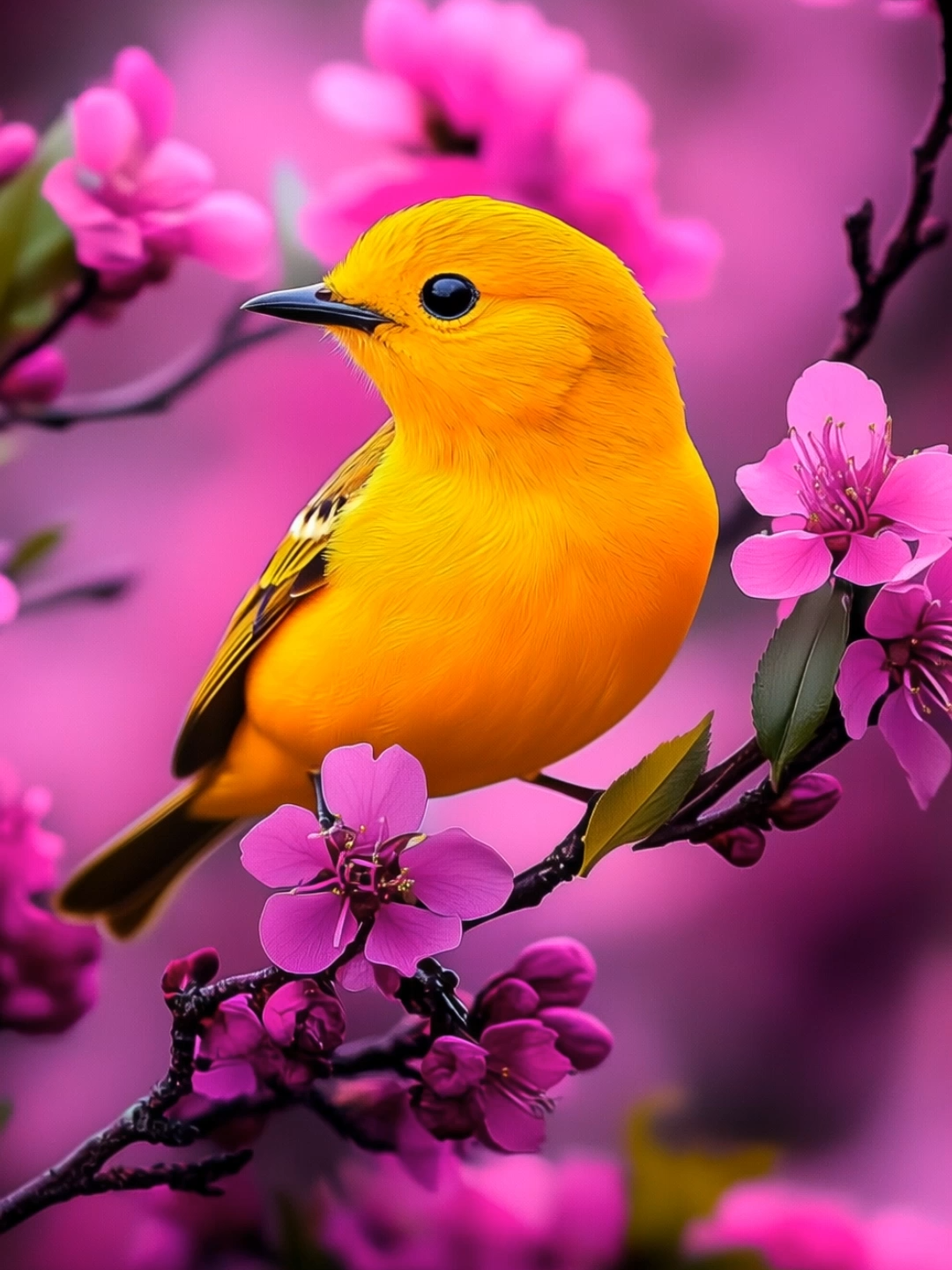 Live Wallpaper | The Yellow Serenade 🌼🎶 #yellowbird #livewallpaper #yellowwarbler #songbird #bird #springvibes #bloomvibes #flowers #peacefulvibes #aivideo #fyp #phonewallpaper