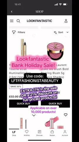 AD Use code: LFTFFASHIONISTABEAUTY for an EXTRA 11% discount in the sale and a 21% discount on full-priced products!  *PLEASE NOTE that with a very small amount of applicable items you need to use the app to apply the discount as there is a glitch.  The code is applicable on over 10,000 selected products on the Lookfantastic website currently. Greater discount than the one online!  Affiliate link below: https://tidd.ly/44gHTOc *Lookfantastic may change what is applicable at times. @LOOKFANTASTIC #lookfantastic #teamfantastic #makeup #skincare #backtoschoolshopping