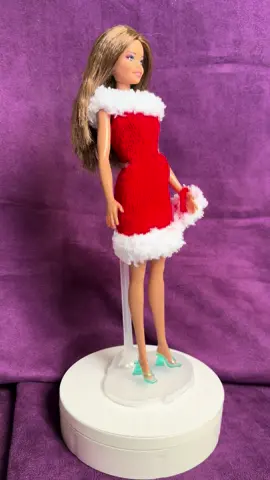 Christmas dress in red and white for a Barbie. £4.50 For sale at  https://www.facebook.com/knitsbyauntieelaine    #barbieclothesforsale #barbiedoll #barbiestyle #barbiefashion #barbieclothes  