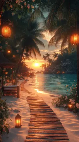 ✨Paradise vibes unlocked 🌴☀️ Would you walk this path to the sunset? 🌊🔥 #dreamdestination  #BeachVibes #SunsetMagic #TravelGoals #ParadiseFound 