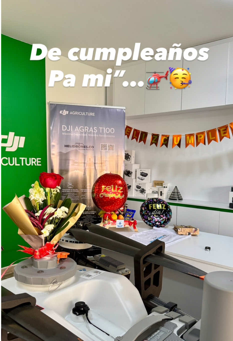 En mi cumpleaños no podían faltar drones🚁🎮 Nuevo florero versión Agras T70P 🏺🤣🎉 Gracias de corazón a cada persona por sus mensajes y buenos deseos 🙌recibir tanta buena vibra me motiva a seguir con toda la energía ⚡️ @DJI Agriculture  #agricultura🚜🌱 #agroindustria #agriculturadeprecision #pilotosentiktok #djiagriculture 