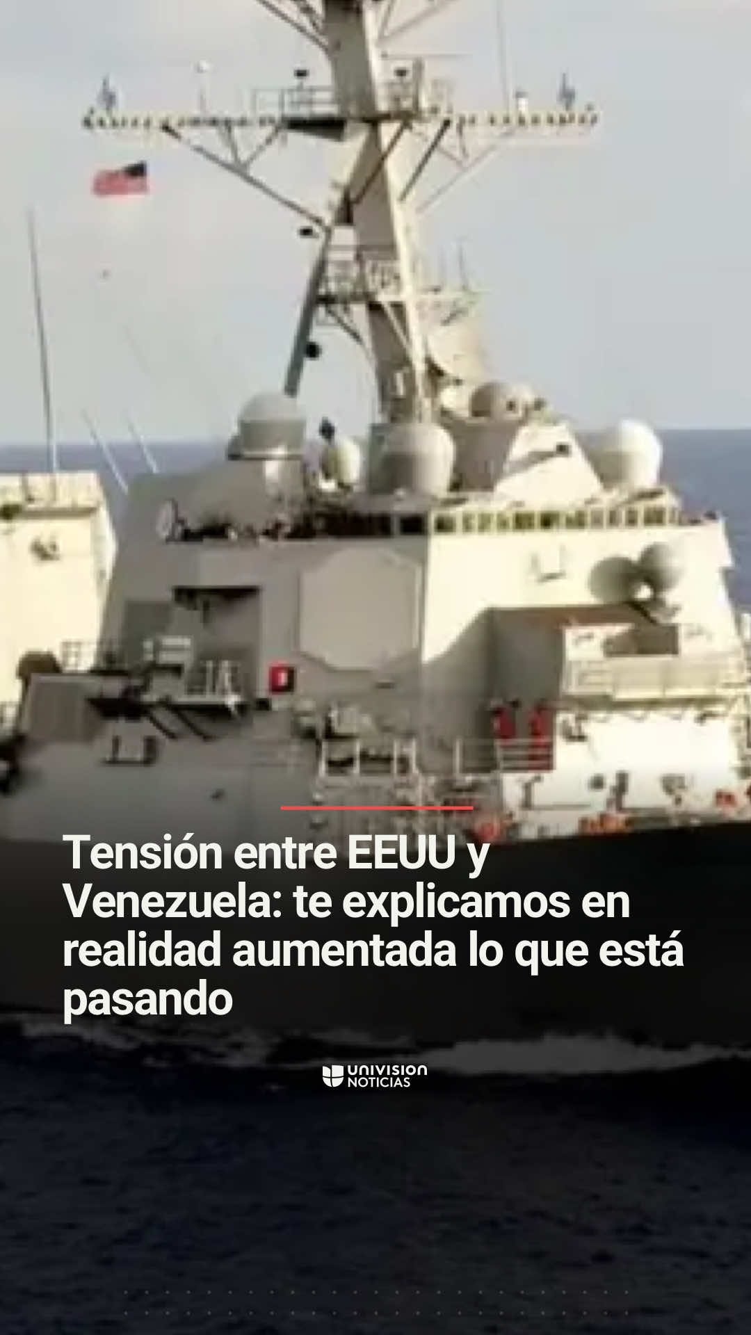 🇺🇸🇻🇪 Tensión entre EEUU y Venezuela: te explicamos en realidad aumentada lo que está pasando. A más de 200 millas de las costas de Venezuela y como parte de la ofensiva antidrogas que adelanta el gobierno Trump, se desplegó parte del arsenal más temido de EEUU: los destructores USS Gravely, USS Jason Dunham y USS Sampson, capaces de rastrear más de 100 blancos al mismo tiempo y que cuentan con misiles de largo alcance. Por su parte, Venezuela mantiene la prohibición de comprar, utilizar y vender drones. Te lo explica @Borja Voces. #Venezuela#VenezuelaU #UniNoticias #UnivisionNoticias 