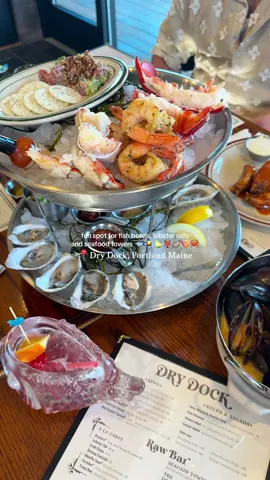 @drydockportland 2.0 is here🛥️🌊 amazing menu + beautiful harbor views! My favs: 🦞 Lobster Roll - buttery bun, 5oz of lobster, warm butter + secret spices 🍸 Daily Tot - I loved this cocktail so much and they served it in a 🐠bowl glass! Rum, banana, almond and lime 🦐🦪🦀 🍣The Double Decker Seafood Tower - a total showstopper, SO fresh + packed with oysters, lobster tail, crab claws, shrimp cocktail, ceviche and bluefin tuna #maine #visitmaine #portlandmaine #portlandmainefood #newenglandtiktok 