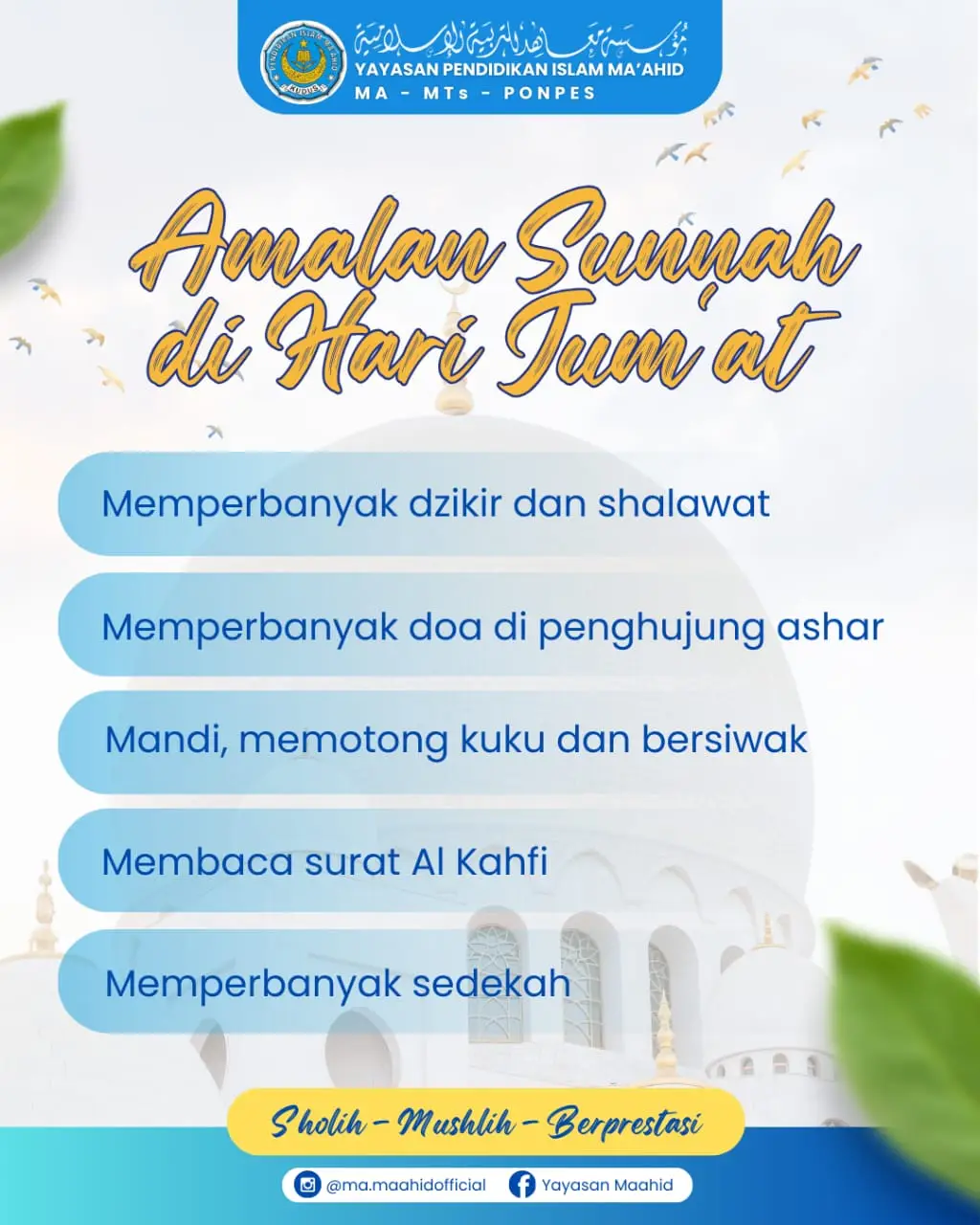 *Bismillahirrahmanirrahim* اَلسَّلاَمُ عَلَيْكُمْ وَرَحْمَةُ اللهِ وَبَرَكَاتُهُ    _“Semoga keselamatan rahmat Allah serta keberkahan-Nya terlimpah untukmu