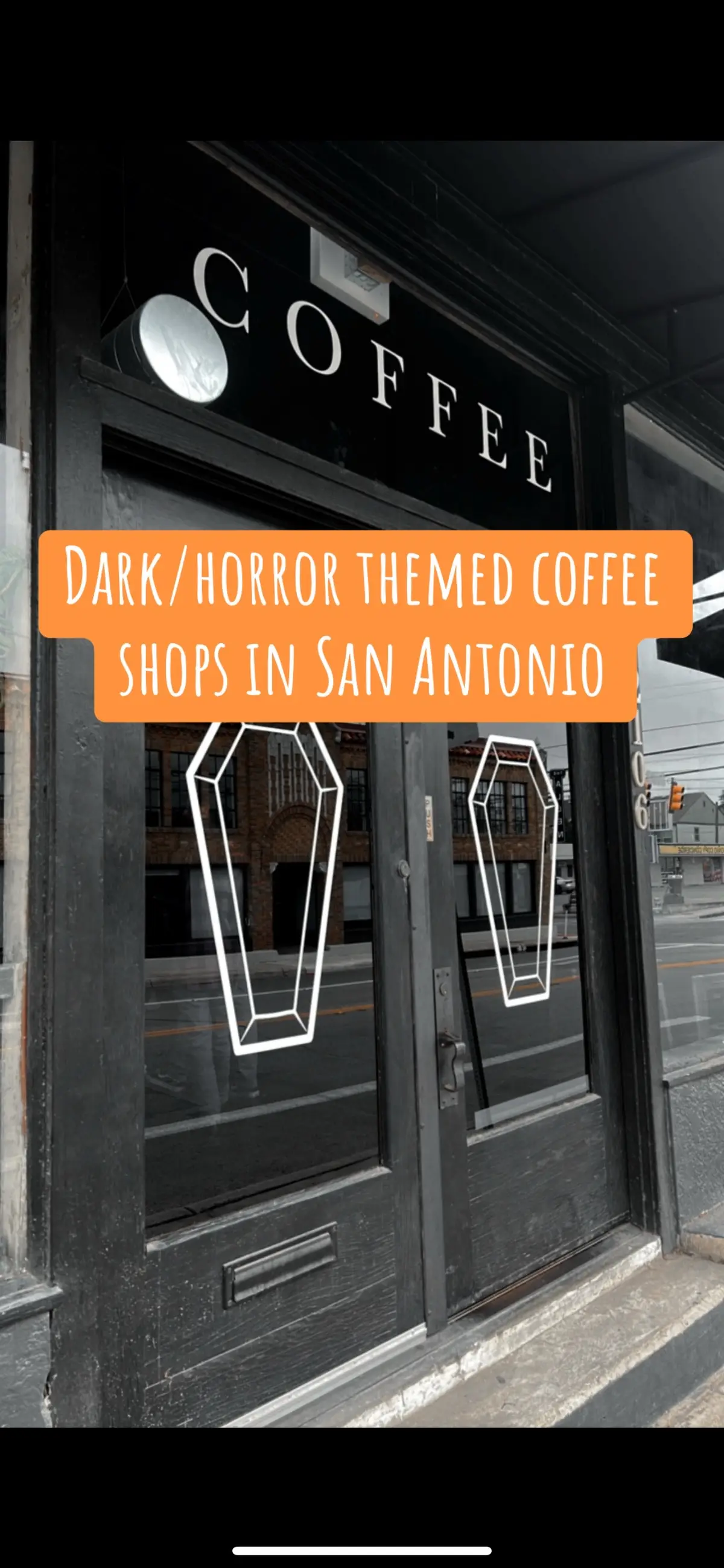San Antonio Texas spooky and dark coffee shops !  @Wicked Voodoo Espresso @GravvesCoffee @Eightball Coffee • SATX #coffeeshops #satx #cutecoffee #halloweencoffee #spookycoffee 