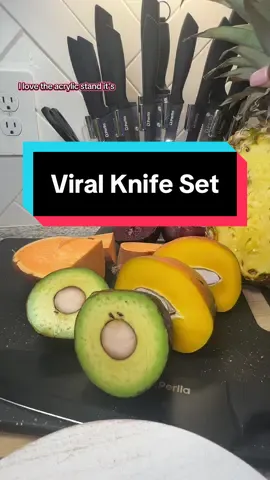 This knife set is pretty viral the first time I posted it I received over 4 million views for that video and they sold out. Now they are back in stock. You’re probably tired of seeing this knife sit by @D.PERLLA cut through avocado pits so in this video you will see me cut through a mango seed. Let me know what you think, right now they are offering free shipping, click the link in the video to get yours today before they sell out again. Ad. #knifeset #dperlla #sharpknives #knife #kitchenware 