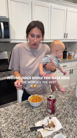 Also, currently in the phase that if you put Forrest down even in his highchair to eat, he will lose his mind. So holding him while he eats spaghetti is our only option😂🤷‍♀️🫠 #motherhood #dogsandkids #overstimulated #secondtimemom #babiesoftiktok 