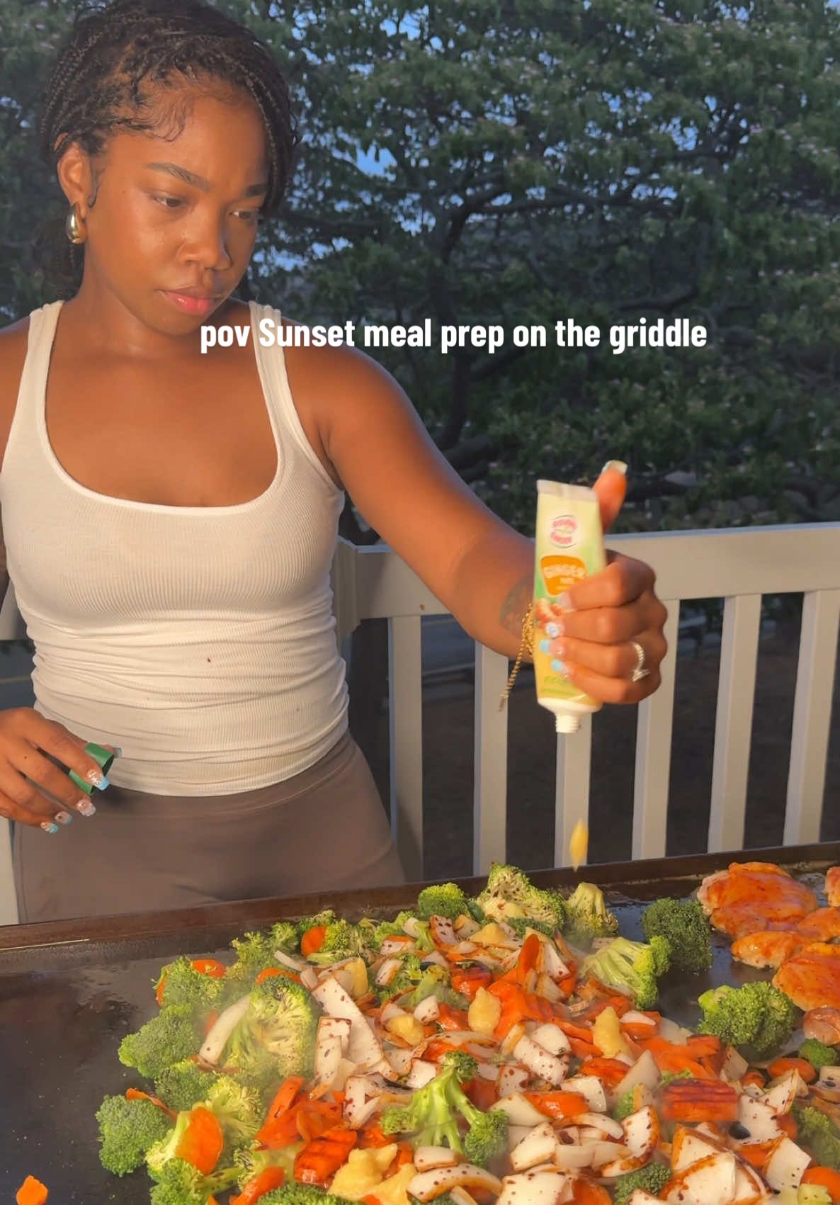 I love a good hibachi style meal prep for Sunday Resets 🙌🏽 The sunset was so magical🌞🍭 Check out long-form videos like this on my YouTube channel linked in my bio! Griddle is from: @Sam’s Club #cookingathometiktoktv #cookwithme #cookingtiktok #fyp #hibachiathome 
