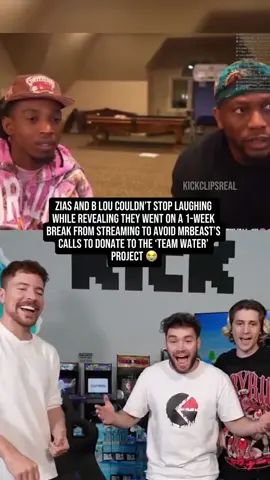 Zias and B Lou couldn’t stop laughing while revealing they went on a 1-week break from streaming to avoid MrBeast’s calls to donate to the ‘Team Water’ Project 😭 #ziasnblou #xyzbca #funny 