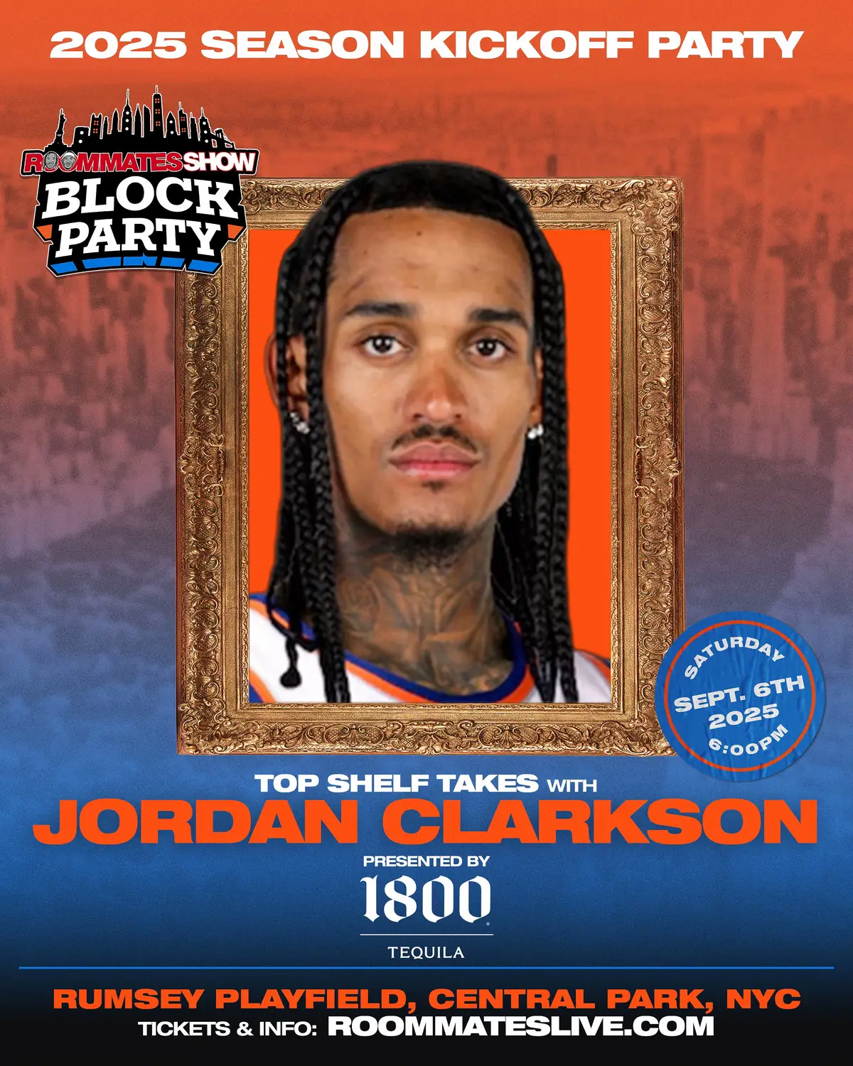 From Sixth Man of the Year to life of the party 🏀 Jordan Clarkson is joining Jalen & Josh for The Roommates Show Block Party on Sept 6 in Central Park for an unforgettable discussion brought to you by 1800 Tequila. 🎟 Tickets won’t last long. Buy now → RoommatesLive.com