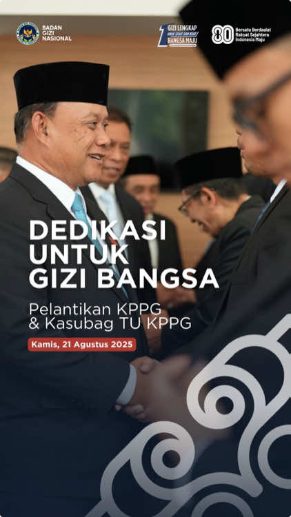 Kamis, 21 Agustus 2025, Hari ini menjadi saksi langkah baru dalam perjalanan pengabdian. Sebanyak 20 Kepala Kantor Pelayanan Pemenuhan Gizi dan 20 Kepala Subbagian Tata Usaha resmi dilantik oleh Kepala Badan Gizi Nasional Republik Indonesia. Pelantikan ini bukan sekadar seremonial, tetapi sebuah awal dari tanggung jawab mulia untuk menjaga dan memenuhi kebutuhan gizi bangsa. Semoga amanah ini diemban dengan penuh dedikasi, ketulusan, dan semangat yang tak pernah padam. Selamat bertugas. Mari bersama menanam kebaikan, memupuk harapan, dan memanen masa depan yang lebih sehat bagi negeri🇮🇩 #BadanGiziNasionalRI  #MakanBergiziGratis  #GenerasiEmas2045 #GiziSehatuntukIndonesia
