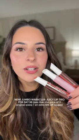 Three SUPER SIZE maracuja juicy lips for less than $50🤭👀🏃🏻‍♀️ + if you see that extra $15 off coupon CLAIM it because it will bring your total down to $32.98😱 @QVC, Inc @tarte cosmetics #tartecosmetics #supersizemaracujajuicylip #supersizetarte #tartecosmeticsdeals #tiktokshopbacktoschool 