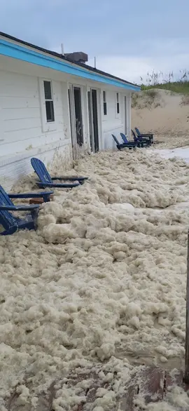 Sea foam storms the Dolphin Oceanfront Motel in Nags Head, while Hurricane Erin pulls away Thursday evening. As the evening high tide brings in the highest water levels we'll see throughout this event, we can expect moderate to major tidal flooding Thursday night. Minor to moderate tidal flooding will persist as we transition into Friday morning. https://wtkr3.co/4mK8VmW