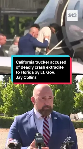 A California truck driver, accused of making an illegal U-turn and killing three people, was personally extradited back to Florida, where the crash occurred, by the state's new Lieutenant Governor, Jay Collins. The immigration status of the accused driver, Stockton resident Harjinder Singh, has drawn national attention to the case. When asked about why Florida police officers did not initially take Singh into custody after the crash, the Florida Lt. Gov. pointed the blame at California. 