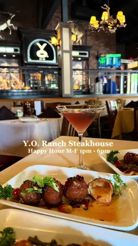 $5 Margaritas and Wells? Yeah, that's how Y.O. Ranch Steakhouse does their Happy Hour!🤠✨ Start with $1 Venison Rollups, then dig into Bison Reuben Sliders, Maple Bourbon Meatballs, and Nashville Hot Oysters. Craving comfort? Pimento Fritters, Deviled Eggs, and Hand-Cut Fries have you covered. Pair it all with a $5 Margarita or their featured cocktail, The Corganite, and enjoy true Texas flavor! ⏰ Monday–Friday | 1–6 PM (bar only)