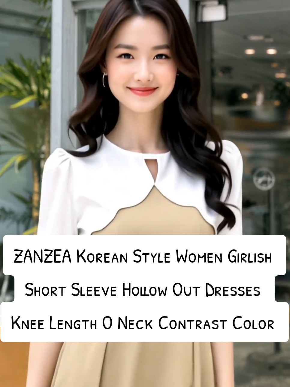 ZANZEA Korean Style Women Girlish Short Sleeve Hollow Out Dresses Knee Length O Neck Contrast Color Dress #KoreanStyle #WomensFashion #ShortSleeveDress #HollowOutDesign #ContrastColorDress