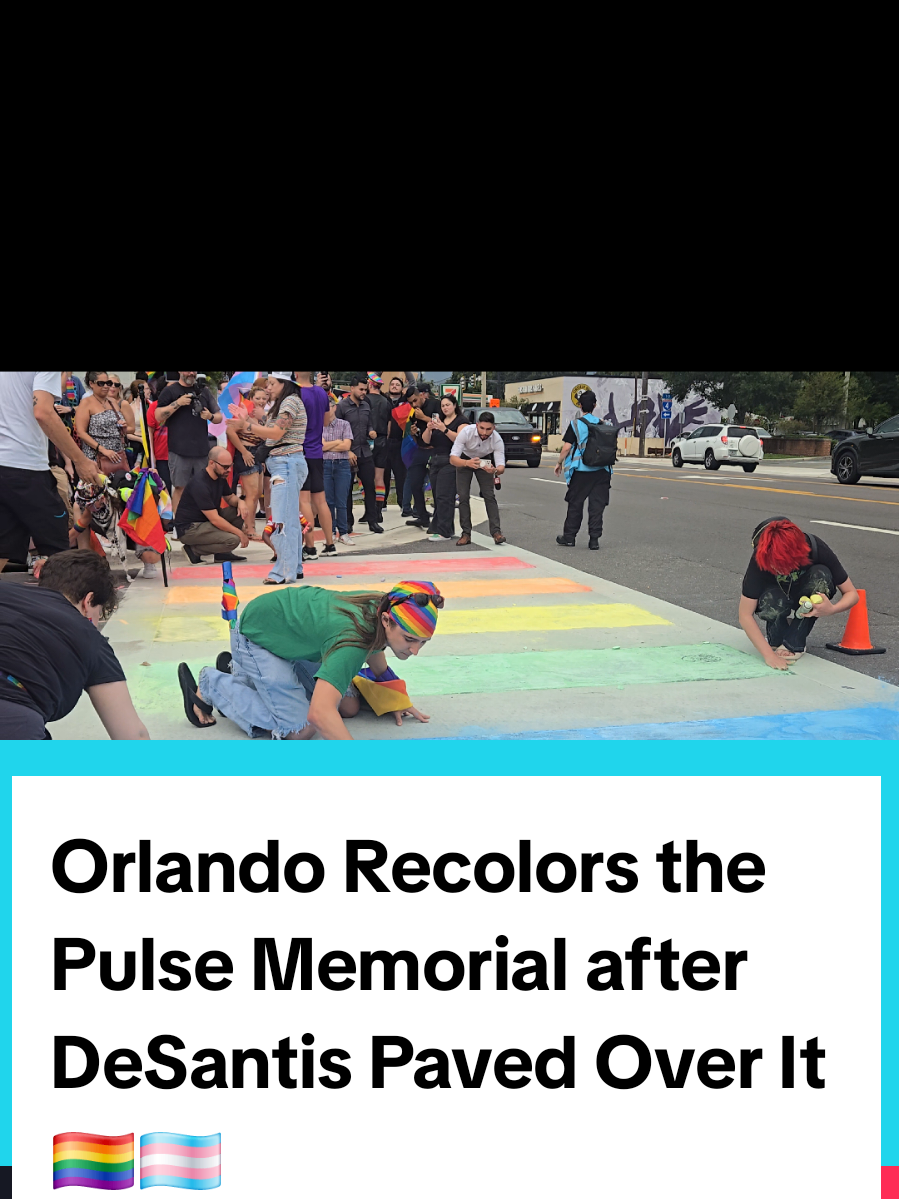 Orlando recolors the Pulse Memorial Sidewalk Rainbow after DeSantis paved over it. We are Orlando Strong and no one can ever erase the LGBTQIA+ Community! 🏳️‍🌈🏳️‍⚧️ #pulse #lgbtqia  #orlando #Pride  #lgbt 
