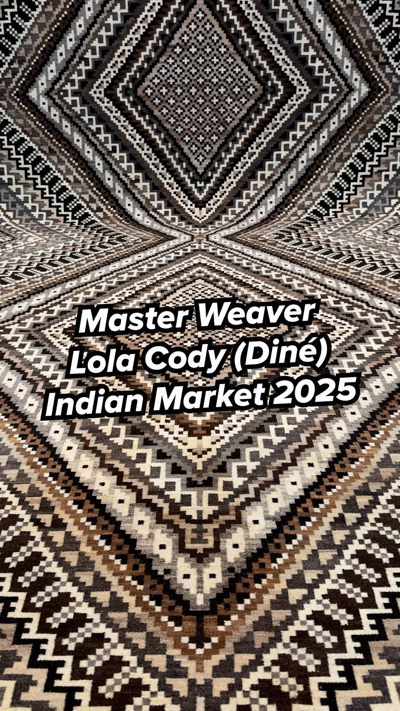Lola Cody (Diné) is a master weaver that took home the Best of Classification: Textiles ribbon at 2025 @Santa Fe Indian Market for her massive 8ft x 15ft weaving that took her two years to complete. #lolacody #navajoweaving #textileart #nativeamericanart #medicinemangallery  