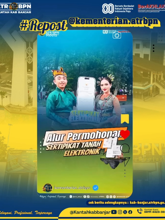 #repost Halo #SobATRBPN, Kementerian ATR/BPN telah resmi mengubah Sertipikat Analog menjadi Sertipikat Elektronik untuk meningkatkan keamaan dan mendukung transformasi digital. Lalu, gimana sih cara alih media dari Sertipikat Analog menjadi Sertipikat Elektronik? Mari sini ikut Minaru yang akan menjelaskannya melalui video berikut ya, Sob☝🏼 #IndonesiaLengkap #ATRBPNKiniLebihBaik #ATRBPNMajudanModern #MelayaniProfesionalTerpercaya