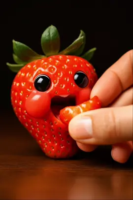 Cute strawberry eating  🍓🥰 #asmr #ai #fyp #relax #fruit 