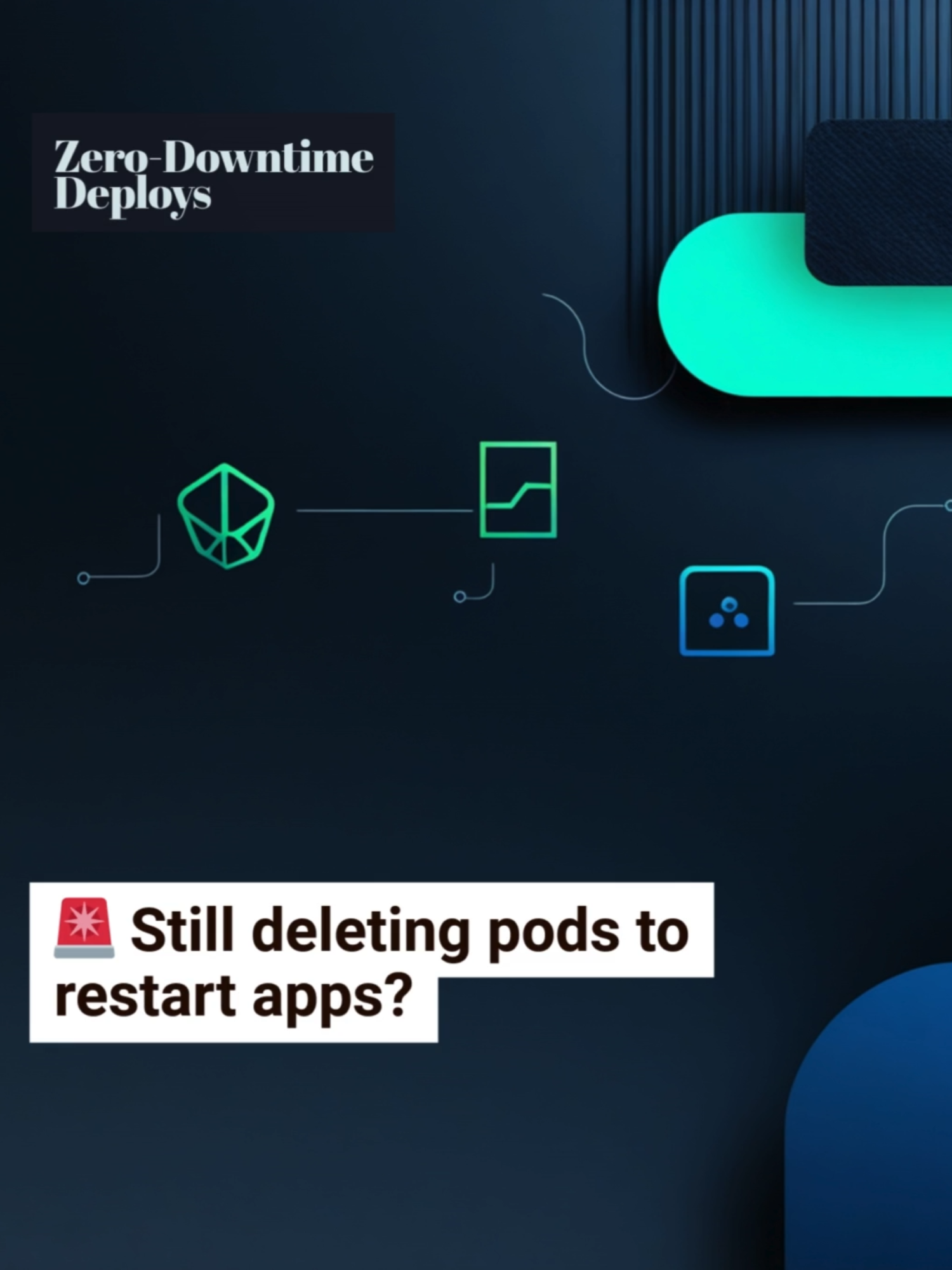 🚀 Still deleting pods to “restart” your app? That’s risky (and breaks prod). Here’s the one-liner you should be using instead. kubectl rollout restart deployment your-app Safer restarts. Zero downtime. 📚 For a list of DevOps books, check link in bio. #Kubernetes #DevOpsTips #SRE #CloudEngineering #PlatformEngineering #OnCallLife