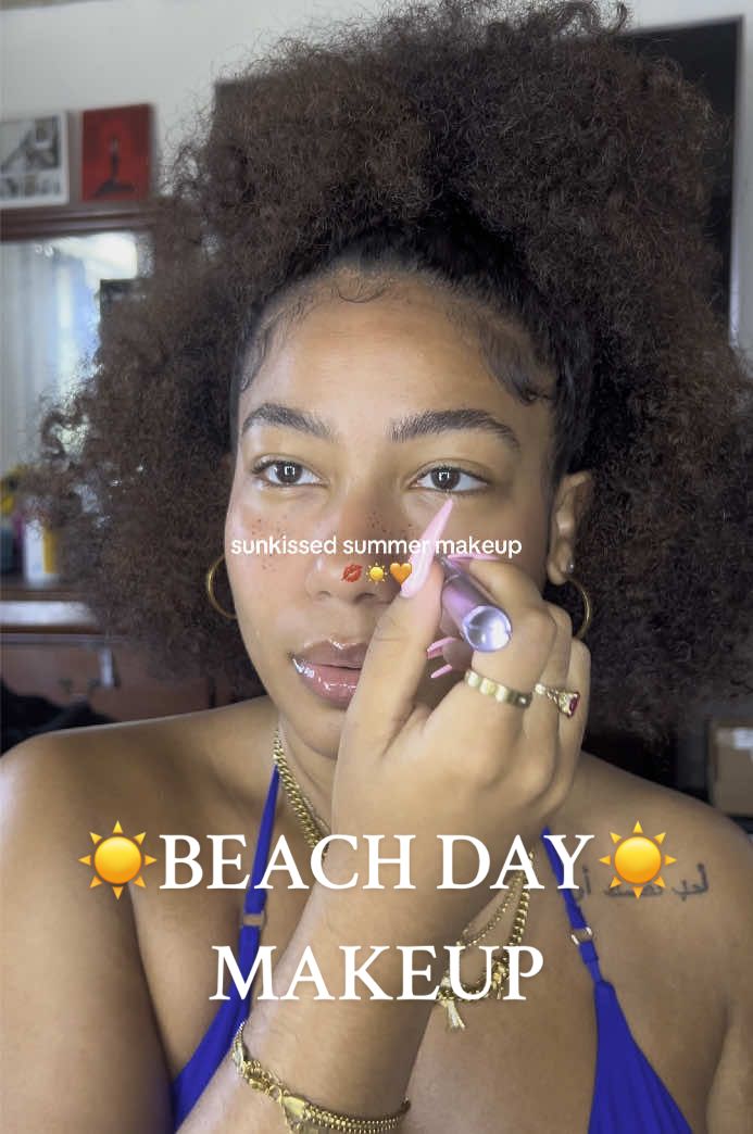 The freckles stole the show☀️💙 #fyp #beachday #makeup #grwm 