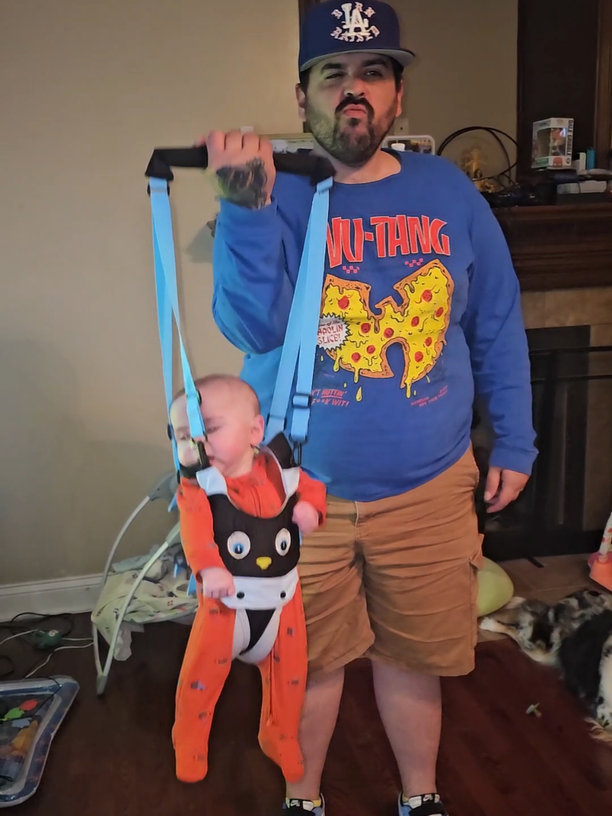 he does make a pretty good weight though... #infant #learningtowalk #musthavebabyproducts #walking 