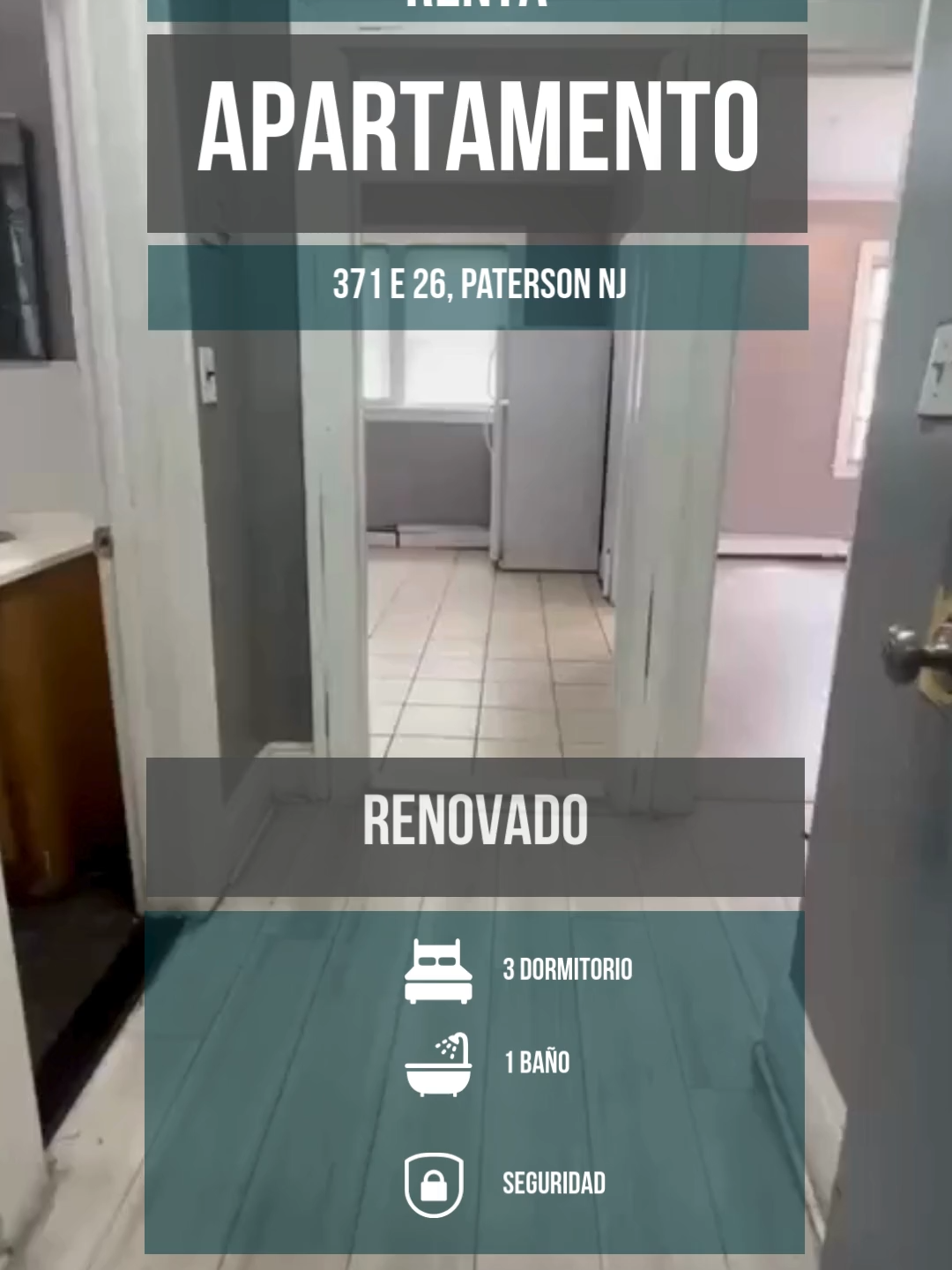 371 E 26 st, Paterson Nj Sin tarifa de corredor completamente renovado 3 habitaciones 1 baño Pago:  -mes de alquiiler -mes y medio de deposito #aparments#rentals #newjersey #patersonnj #passaicnj #cliftonnj #garfieldnj #newarknj