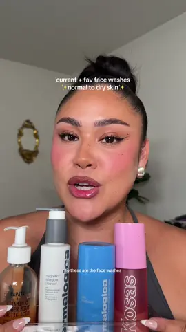 Replying to @𝔠𝔢𝔢𝔪𝔦𝔠𝔥. ⛓️ Current face wash routine!  @dermalogica afterglow cleanser + daily milk foliant  @Kosas plump & juicy oil cleanser  @Youth To The People papaya +vitamin c exfoliate brighten cleanser  #facewash #facialcleanser #skincareroutine #dryskincare 