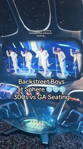 Since @Backstreet Boys released more tickets for their Into the Millennium residency at @Sphere , I wanted to break down the difference between 300 level seats and general admission at Sphere. 🌐 Our group of 8 split between the 308 and general admission, which is standing room only and first come first served. We arrived about an hour before the show started.  As a person with limited mobility, I needed a physical seated ticket. I was happy to find that the seats were roomy for me as a plus size person and that the escalators went up and DOWN! Anyone who has been on their feet for hours at a concert then has to do the dreaded crawl down a ramp knows the struggle!  Which view are you picking for Backstreet Boys at Sphere?  #BSB #backstreetboys #spherelasvegas #bsbatthesphere 