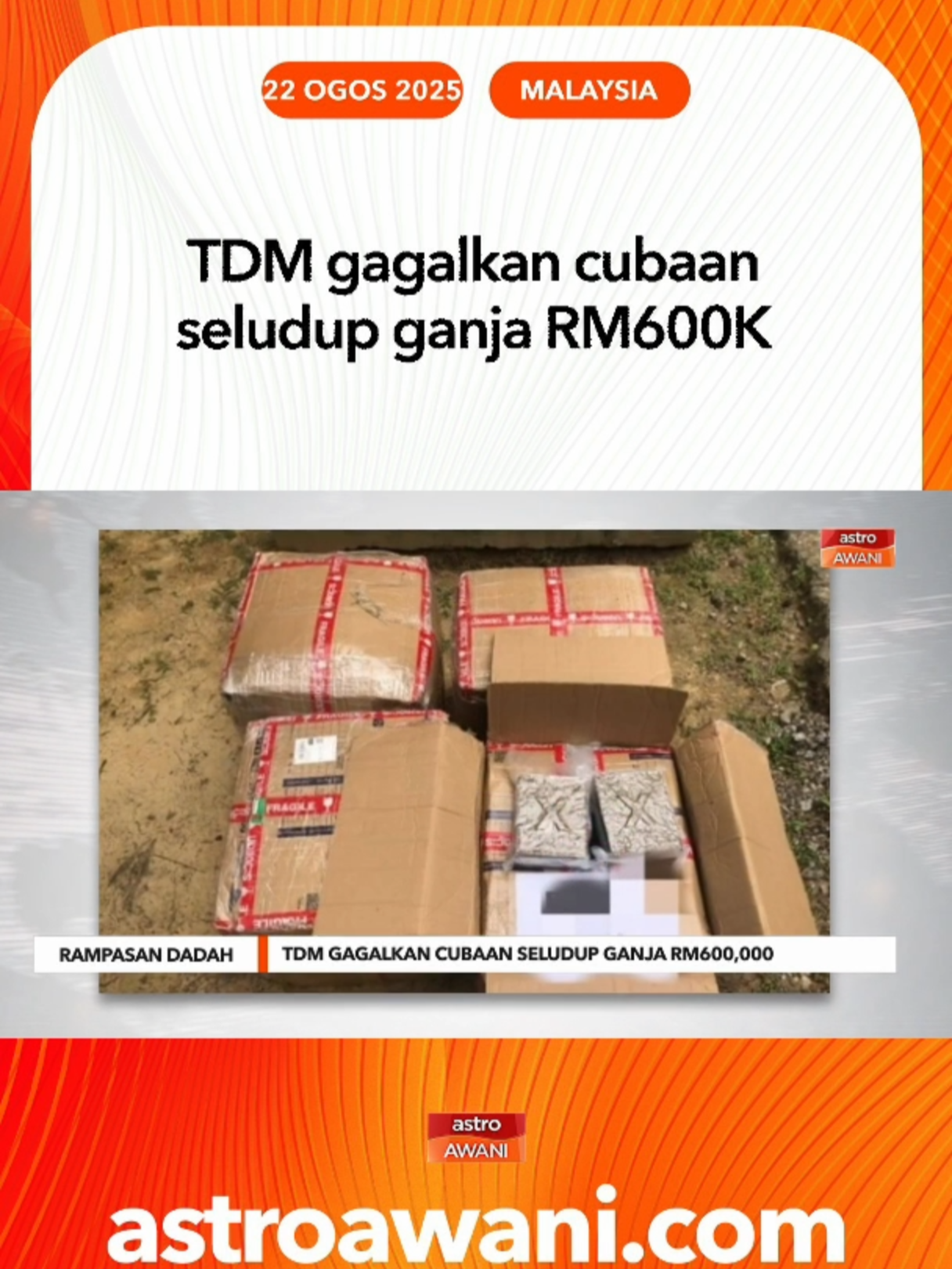 Tentera Darat Malaysia berjaya menggagalkan cubaan menyeludup ganja mampat seberat 207kg di sempadan Sungai Golok, Pasir Mas. #AWANInews
