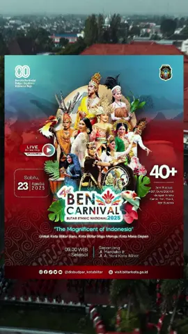Ayo cah datang dan saksikan acara 4th BEN Carnival 2025 besuk Sabtu, 23 Agustus 2025 di Jl. Merdeka sampai Jl. A,Yani Kota Blitar pukul 09.00 WIB. BEN Carnival tahun ini tampil beda dengan tema 