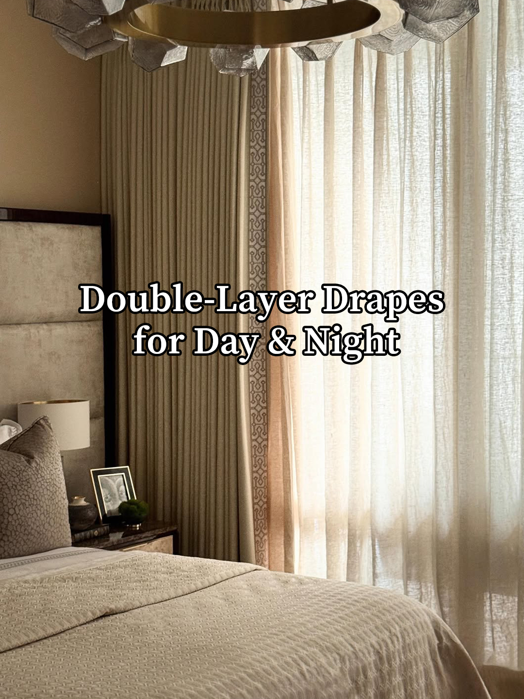 Double-Layer Drapes for Day & Night!  This combo gives you privacy while letting in gentle daylight, and at night they turn your room completely dark with the perfect temperature for deep, cozy sleep.  Details:  Patti/ Natural B316/ Pinch Pleat  Isabella/ Ivory 7084-6/ Triple Pleat/ Trim H61  cr: @jasminapuri  #twopagescurtains #twopageshome #modernhome #customcurtain #interiordesigner #pumpkinseason #homeimprovement #homedecor #cozyvibes #falldecor