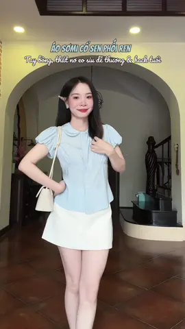 Áo sơmi cổ sen phôi ren siu dễ thương tôn dáng #OOTD #outfitideas #aosomi #aoxinh #xuhuong 