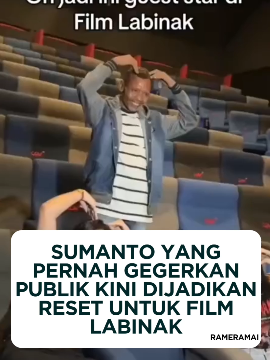 Sumanto adalah seseorang yang pernah menggemparkan publik karena kasus kanibalisme. Sekarang kasusnya dijadikan bahan riset untuk film Labinak Mereka Ada Disini.  Pada tahun 2003 sumanto sempat di penjara lalu sekarang bebas dan menjadi content creator mukbang, Sumanto diundang nonton bareng film Labinak di CGV, namun dia ketakutan saat menonton filmnya.  Aneh bukan?, padahal film ini hasil riset dari cerita dia tapi dia takut nontonnya. #rameramai #FilmLabinak #Sumanto #FilmHoror #merekaadadisini   