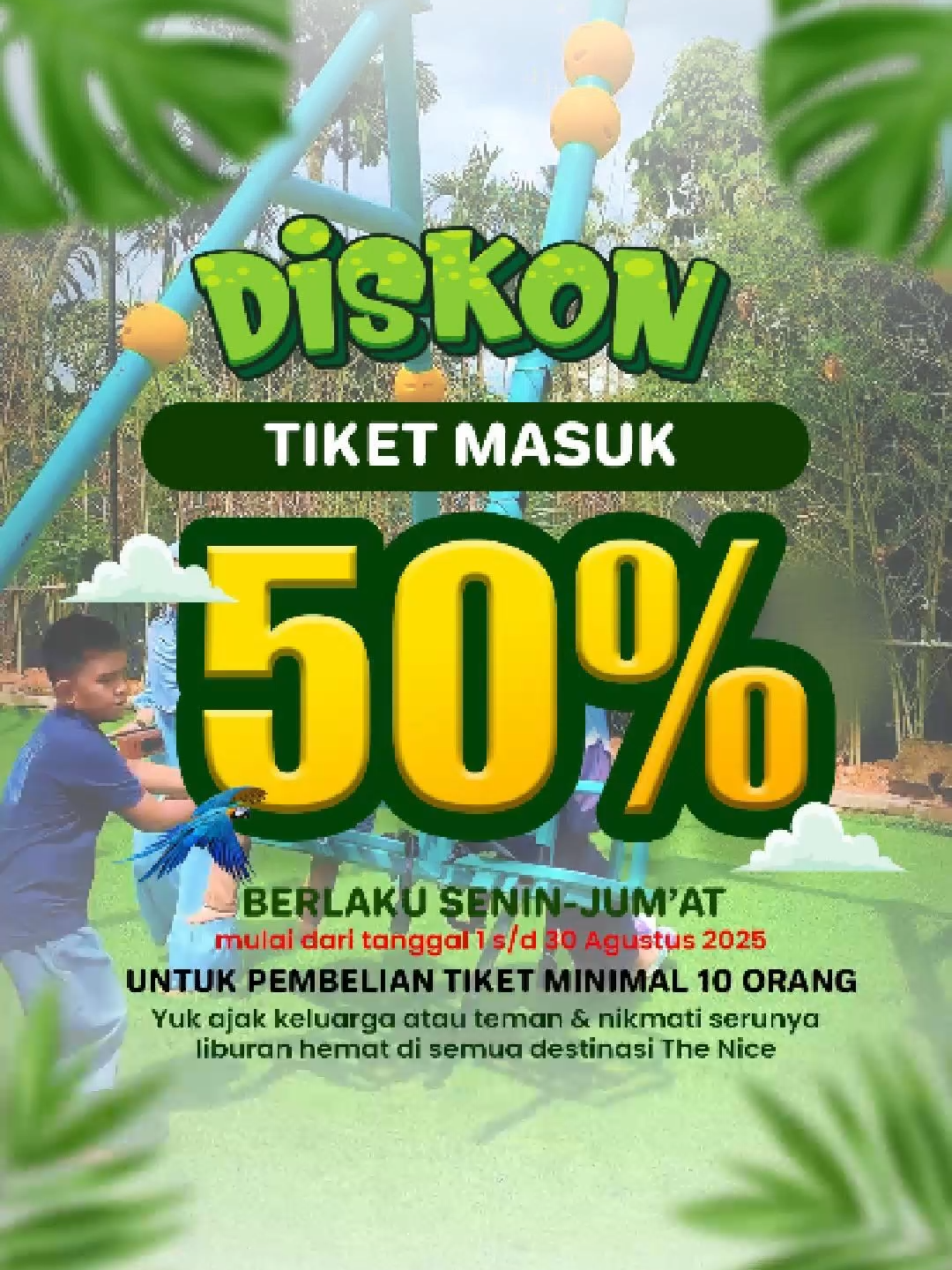 HIDDEN GAME buat HEALING RAMEAN dengan DISKON 50% 🥳 The Nice Playland Riau ada PROMO BARU nih guys! DISKON 50% dengan ajak Minimal 10 Orang dan Khusus di Weekday aja. Promo ini Berlaku 1-30 Agustus 2025. YUK AJAK SEMUANYA KE THE NICE UNTUK NIKMATIN PROMO INI! Fasilitas yang tersedia 𝗣𝗹𝗮𝘆𝗴𝗿𝗼𝘂𝗻𝗱 - 𝗥𝗲𝘀𝘁𝗼 - 𝗠𝘂𝘀𝗵𝗼𝗹𝗮 - 𝗙𝗼𝗼𝗱𝗰𝗼𝘂𝗿𝘁 - 𝗧𝗼𝗶𝗹𝗲𝘁 - 𝗣𝗮𝗿𝗸𝗶𝗿𝗮𝗻 (𝗠𝗼𝘁𝗼𝗿 - 𝗠𝗼𝗯𝗶𝗹 - 𝗕𝘂𝘀) ∽∽∽ 𝗔𝗹𝗮𝗺𝗮𝘁 𝗝𝗮𝗺 𝗢𝗽𝗲𝗿𝗮𝘀𝗶𝗼𝗻𝗮𝗹 ∽∽∽ 📍 𝗟𝗼𝗸𝗮𝘀𝗶 : Jl. Sembilang, RT.003/RW.001, Limbungan Baru, Kec. Rumbai Pesisir, Kota Pekanbaru, Riau 28266 🕗 𝗝𝗮𝗺 𝗢𝗽𝗲𝗿𝗮𝘀𝗶𝗼𝗻𝗮𝗹 : Weekday & Weekend (08.00 s/d 21.00) Reservasi rombongan : 0818-111-500 Buat liat keseruan bermain kita jangan lupa follow sosmed kita yaa😻 IG:@theniceplaylandriau Tiktok :@TheNicePlaylandRiau #TheNicePlayland #TheNice #TheNicePlaylandRiau #Riau #Sumatera #WisataRiau #WisataSumatera #WisataRombongan #Playground #TamanBermain #Restoran #Foodcourt #Wisata