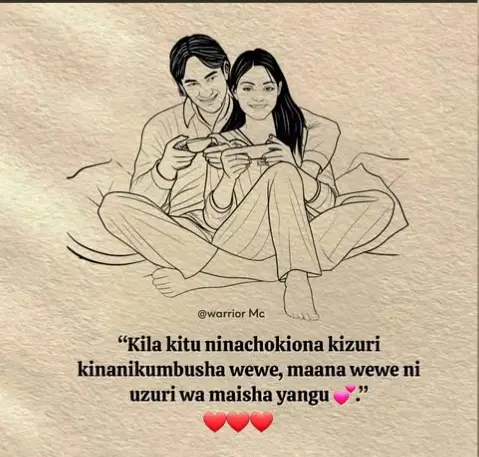 --- “Kila kitu ninachokiona kizuri kinanikumbusha wewe, maana wewe ni uzuri wa maisha yangu 💕.” Nakupenda kwa namna ambayo maneno hayawezi kueleza kikamilifu ❤️. Kila ninapopumua, pumzi zangu hubeba taswira yako 😘. Nikiona maua yanachanua, huwa naona tabasamu lako 🌹. Nikisikia ndege wakiimba kwa furaha, sikio langu husikia sauti yako laini yenye upole na upendo 🕊️💖. Nikiona jua linazama na anga linachukua rangi za dhahabu na waridi, moyo wangu hunikumbusha kwamba wewe ndiye jua la maisha yangu 🌅💞. Upo ndani ya kila ndoto yangu, kila mshindo wa moyo wangu unaita jina lako 💓. Ukimya wa usiku unapoingia, natamani uwe karibu nami, nishike mkono wako, nisikie pumzi zako, na nihisi joto la mapenzi yako 🤗💘. Wewe ndiye faraja yangu ninapokuwa na huzuni 😢, wewe ndiye furaha yangu ninaposhinda changamoto 💪❤️. Nimegundua kuwa mapenzi yangu kwako si ya kawaida, ni kama pumzi inavyohitajika kuishi 🫶. Wewe ni sababu ya kila kitu kinachonifanya nitabasamu 😊💖. Nikikumbuka macho yako yanavyong’aa, moyo wangu hujaa amani na hofu zote hupotea 🌟💞. Ukicheka, dunia yangu huchanua kama bustani ya maua yenye harufu tamu 🌸🌷. Kila siku nawe ni baraka, kila saa nawe ni zawadi, kila sekunde nawe ni muujiza 🙏❤️. Siwezi kufikiria maisha yangu bila wewe, maana wewe ndiye mshikizo wa ndoto zangu zote 💍💎. Nimeahidi moyoni mwangu, nitakulinda, nitakuheshimu, nitakuthamini na nitakupenda daima 💑💓. Naamini mapenzi yetu ni hadithi isiyo na mwisho 📖💕. Wewe na mimi tumeandikwa pamoja, hatutaweza kutenganishwa na upepo, dhoruba wala umbali 🌍💞. Wewe ni nyota yangu ya asubuhi na mwezi wangu wa usiku 🌙⭐. Bila wewe, giza lingetawala, lakini kwa kuwa upo, maisha yangu yamejaa mwanga 💡💘. Najua siwezi kukupa dunia yote 🌎, lakini naweza kukupa moyo wangu wote 💖🔥. Najua siwezi kukupa kila kitu, lakini naweza kukupa upendo safi, wa kweli na wa daima ❤️♾️. Kila kitu kizuri ninachokiona kitanipeleka kwa kumbukumbu yako, kwa sababu wewe si tu uzuri wa macho yangu bali pia uzuri wa nafsi yangu 🥰💞. Ninakupenda zaidi ya maneno, zaidi ya nyakati, zaidi ya umbali, na zaidi ya maisha yenyewe 💕💘. Wewe ni zawadi yangu ya thamani, furaha yangu isiyoisha, na pumzi ya mapenzi yangu ya daima 💞💖. 💝😍😘❤️💌🌹💞💑💕 ---