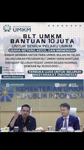 BLT BANTUAN UMKM 10JT BULAN INI SECARA GRATIS 2025 KABAR GEMBIRA UNTUK PARA UMKM BULAN INI TELAH DILUNCURKAN PROGRAM BLT UMKM YAKNI BANTUAN TERHADAP SELURUH PEGIAT UMKM DEGAN NOMINAL SEBESAR Rp 10.000.000