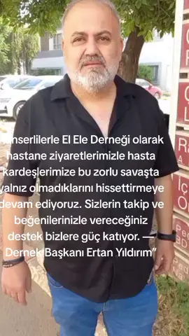 Kanserlilerle El Ele Derneği olarak hastane ziyaretlerimizle hasta kardeşlerimize bu zorlu savaşta yalnız olmadıklarını hissettirmeye devam ediyoruz. Sizlerin takip ve beğenilerinizle vereceğiniz destek bizlere güç katıyor. — Dernek Başkanı Ertan Yıldırım”