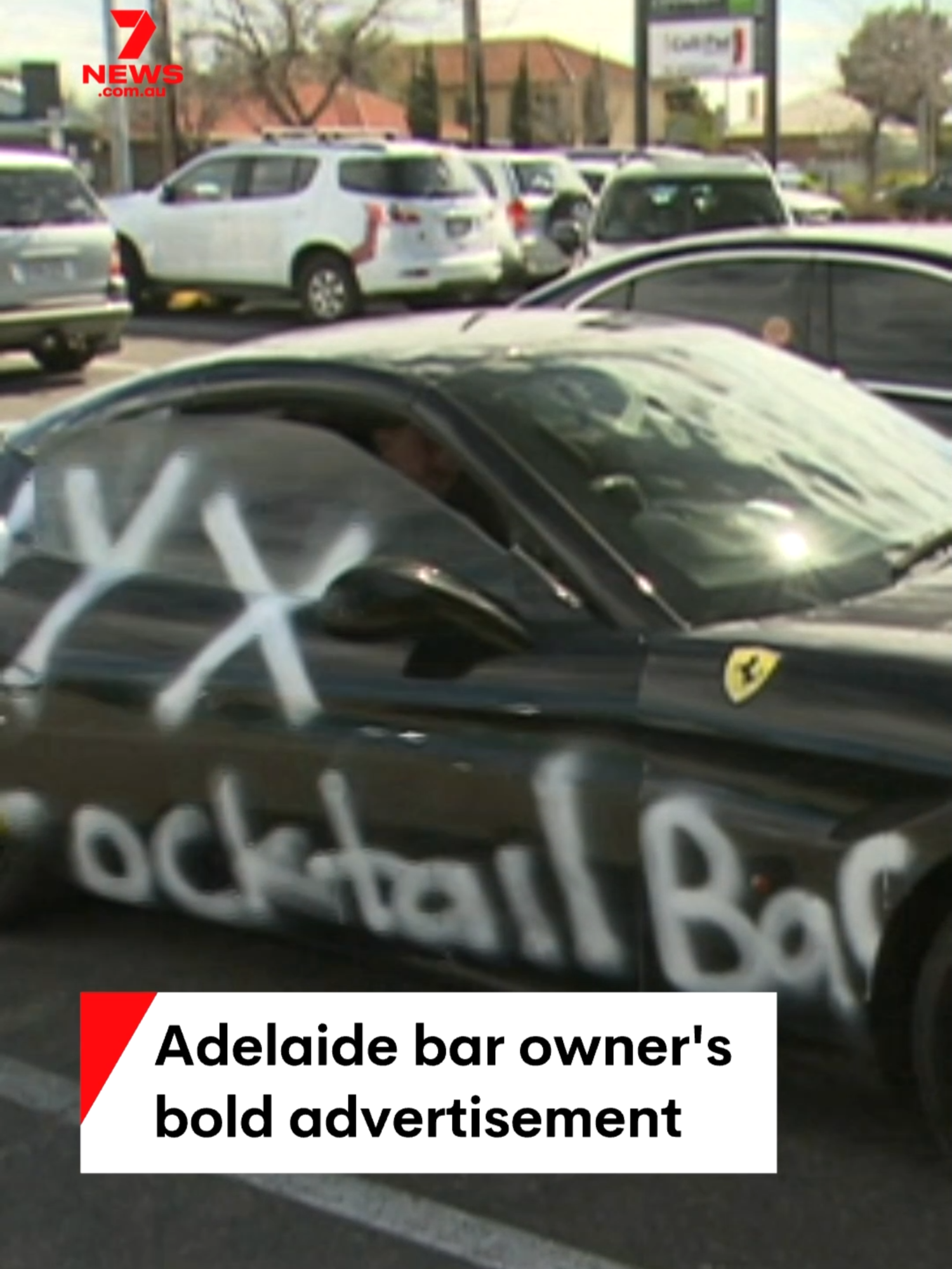 EXCLUSIVE: A luxury Ferrari has been turning heads on Adelaide roads after it was transformed into a moving billboard. After a fire delayed the grand opening of his new Hindley Street bar, the owner has taken matters into his own hands to spray and spread the word. #Ferrari #7NEWS