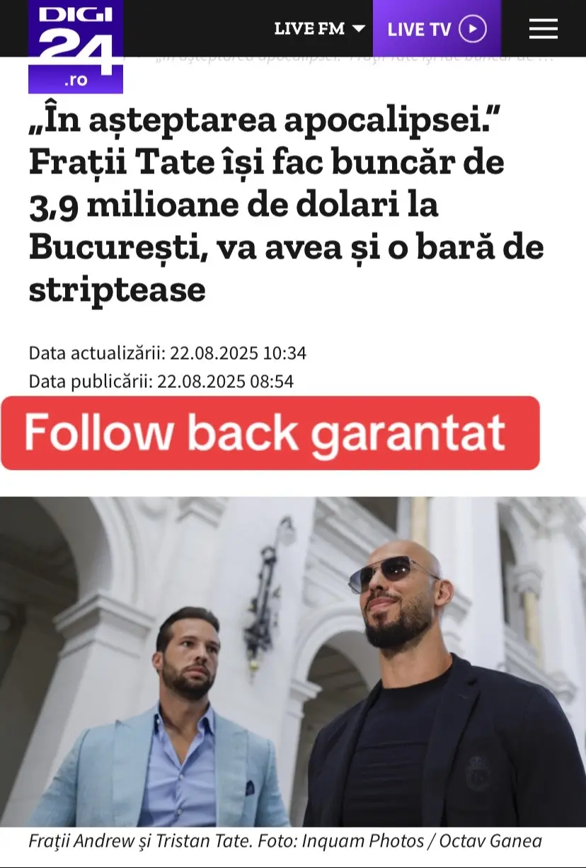Fraţii Tate îşi fac buncăr de 3,9 milioane de dolari la Bucureşti#foryou #stiri #tate