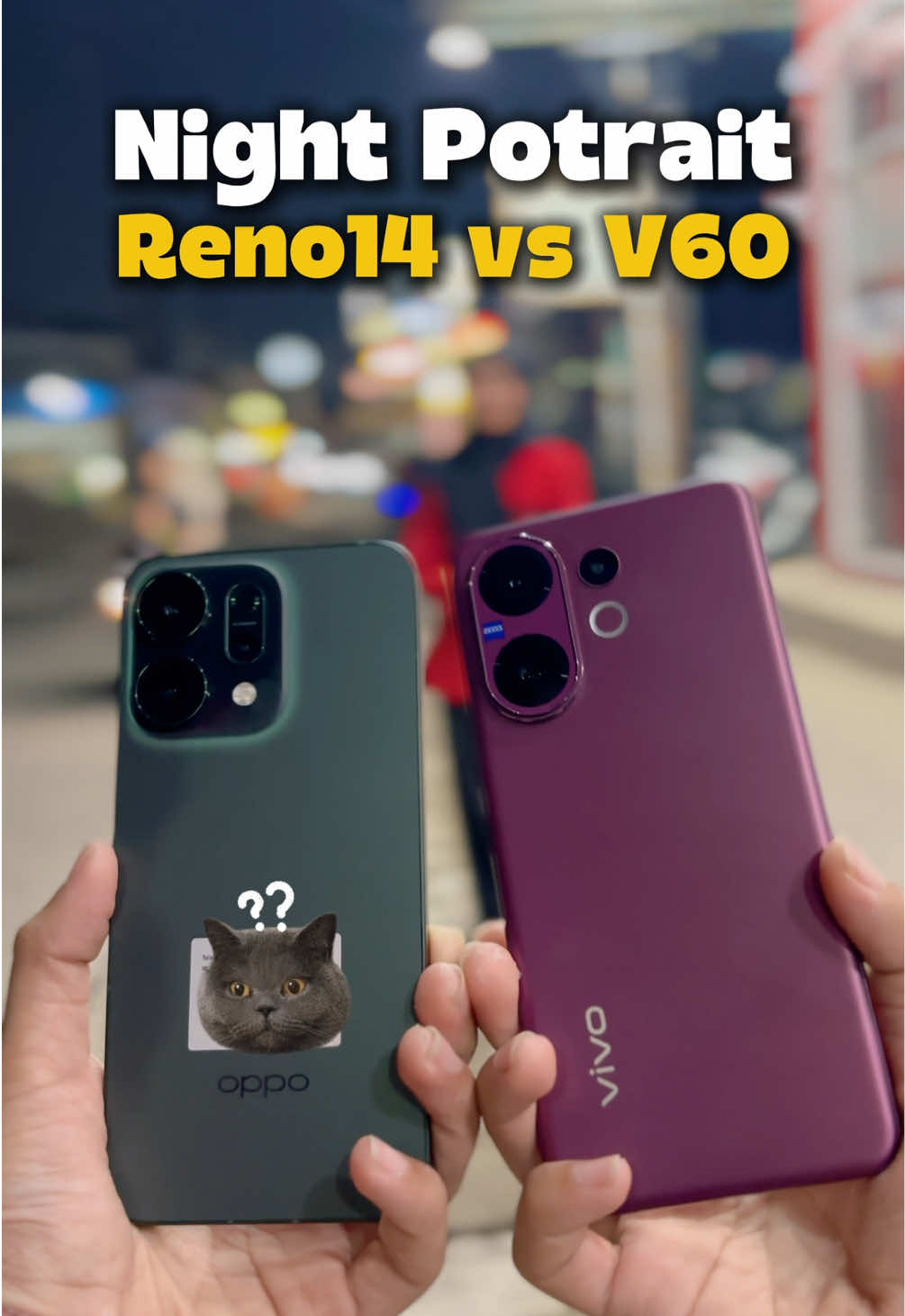 Hasil kamera oppo Reno14 5G dan vivo V60 5G menggunakan mode potret malam hari. Mana yang terbaik? #opporeno14series #opporeno14 #vivov60 #testcamera #review #modemalam @OPPO Indonesia @vivo Indonesia 