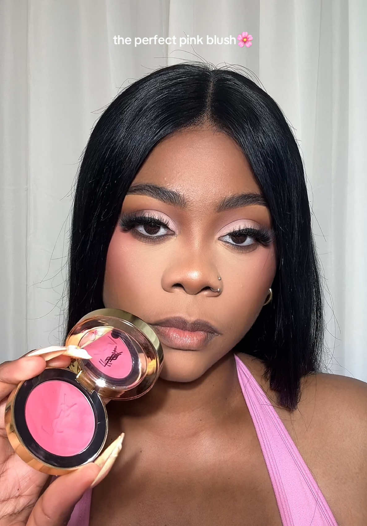 Replying to @MOURIE💕 it’s the @YSL Beauty powder blush in “make me blush” it’s my current obsession and it’s soo pigmented so tready lightly😂😍 #pinkblush #blackgirlmakeup #makeupmusthaves #beautytiktok #lorealluxe 