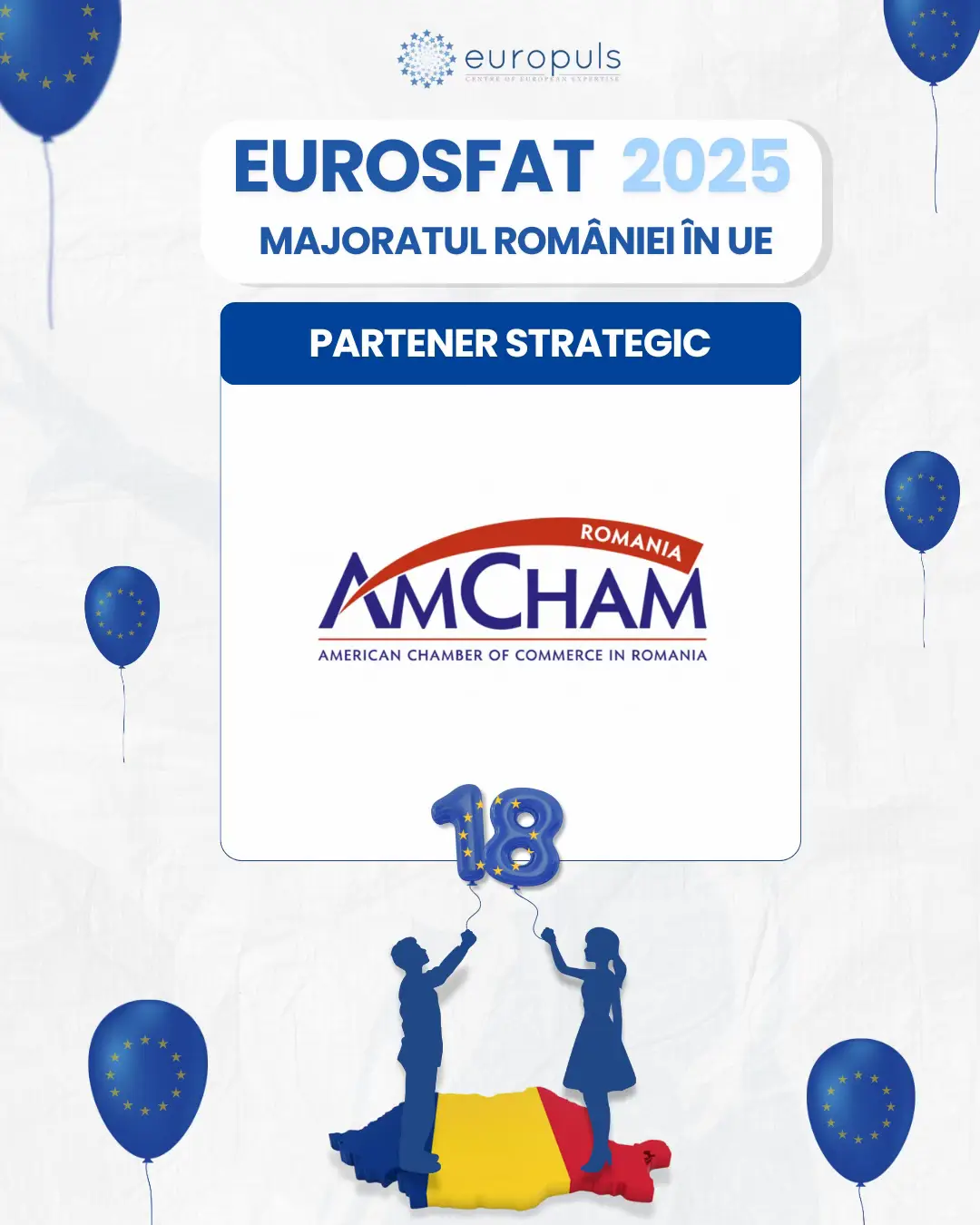 🇪🇺🇷🇴 Forumul EUROSFAT 2025 - Majoratul României în UE Anul acesta marcăm un moment simbolic: 18 ani de la aderarea României la UE. O vârstă a maturității, a reflecției și a unui nou angajament față de valorile europene. Ne bucurăm pentru sprijinul partenerului nostru strategic, AmCham Romania. Camera de Comerț Americană în România - AmCham Romania este asociația de afaceri care de peste 30 de ani și-a asumat un rol activ în facilitarea unui dialog public-privat transparent și de substanță despre politicile economice și reglementările cu impact în economie și în consolidarea relațiilor economice dintre România și Statele Unite. AmCham reunește în prezent 600 de companii americane, internaționale și românești, active în 32 sectoare economice, cu investiții cumulate de peste USD 30 mld în România. În numele membrilor, AmCham România promovează recomandări de politici publice, obiective strategice și sectoriale care să contribuie la creșterea calității climatului investițional și de afaceri, a competitivitătății economice și la valorificarea de către România a oportunităților de dezvoltare economică sustenabilă. AmCham România susține ferm menținerea României în traiectoria transatlantică asumată prin apartenența la Uniunea Europeană, la NATO, prin Parteneriatul Strategic cu Statele Unite și prin procesul de aderare la OECD. AmCham România este membru acreditat al Camerei de Comerț a SUA și face parte din rețeaua europeană a Camerelor de Comerț Americane. 📍 EUROSFAT 2025 va aduce împreună decidenți, experți, cetățeni și reprezentanți ai societății civile, într-un context european în continuă schimbare. 🔜 Înscrierile se vor deschide în curând. Urmăriți-ne pentru detalii și programul complet! #EUROSFAT2025 #ForumulEUROSFAT #majoratROUE