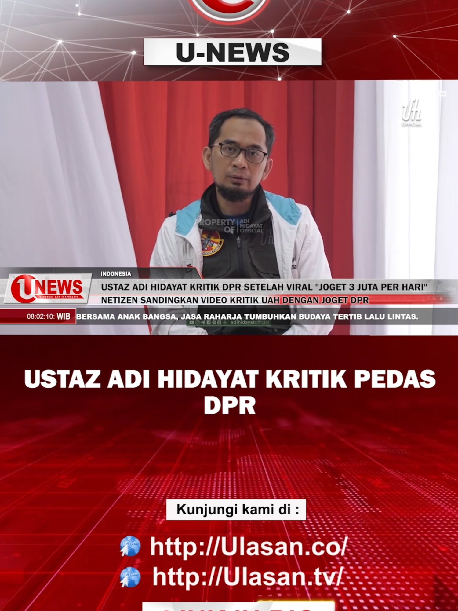 Tindakan yang diperlihatkan oleh sejumlah Anggota DPR saat ini menuai kritikan publik, seperti temuan adanya wakil rakyat yang aktif bermain judi online, serta tindakan-tindakan yang melukai hati rakyat. Kritikan itu tak hanya diucapkan masyarakat biasa, namun juga kalangan ulama salah satunya Ustaz Adi Hidayat yang menyoroti kinerja dan sikap anggota DPR saat ini. Selengkapnya di Youtube Official U TV #ulasannetwork #ulasantv  #dprri #ustadadihidayat #anggota